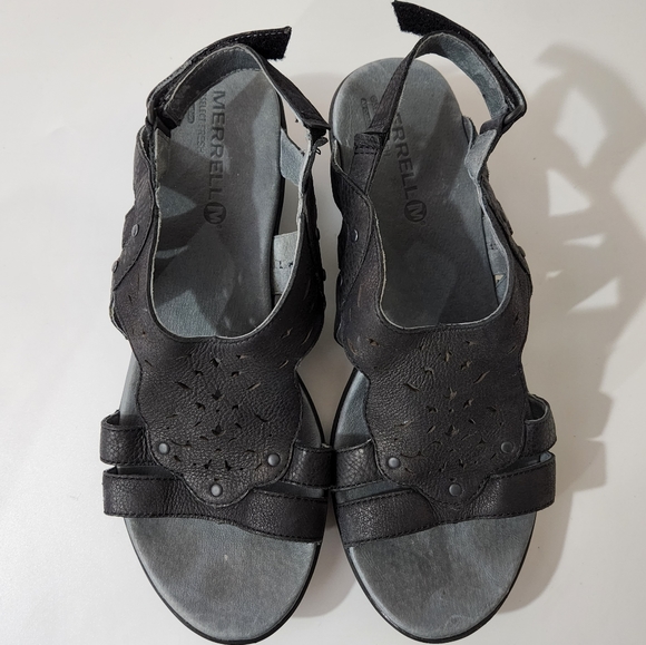 Merrell Select Fresh Air Cushion Black Leather Performance Sandals Size 8 - Picture 7 of 13
